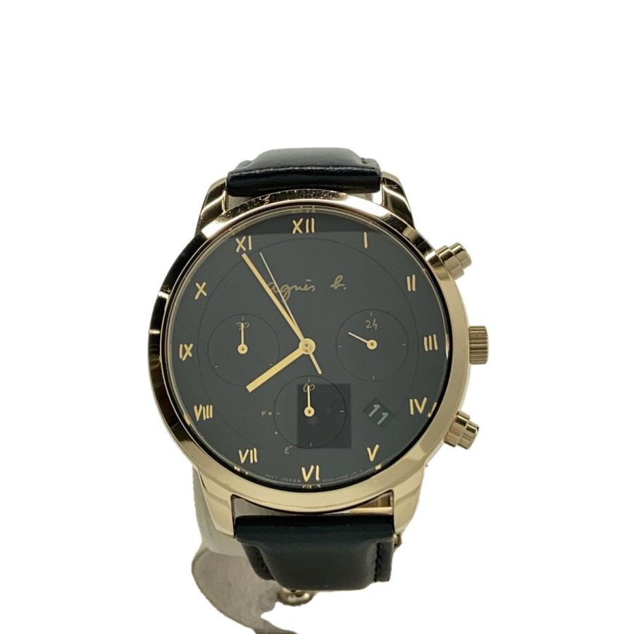 agnes b.◇ソーラー腕時計/アナログ/フェイクレザー/BLK/BLK/VR42-KDD0