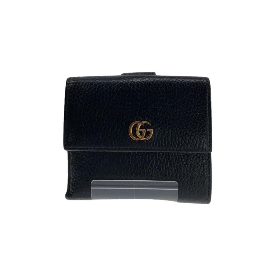 GUCCI◇3つ折り財布_GGマーモント/レザー/BLK/レディース : セカンド