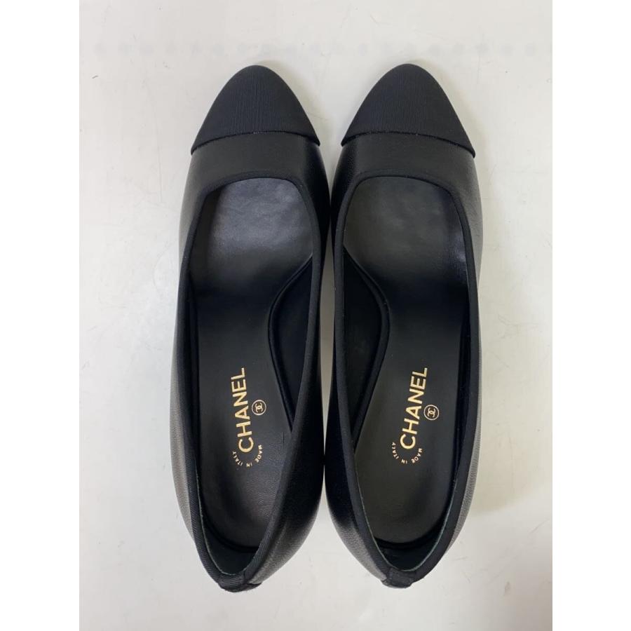 【美品】CHANEL ブラック パンプス パール付き 36 CHANEL◇ココマークパールヒールパンプス/36/BLK/レザー : セカンド