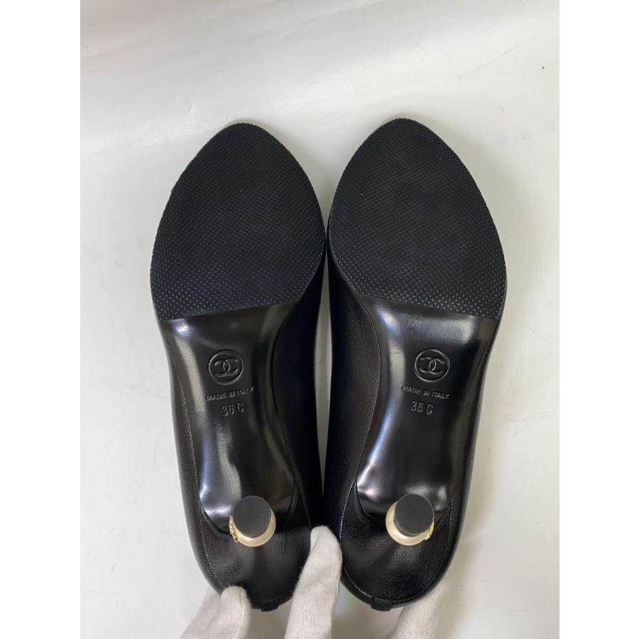 【美品】CHANEL ブラック パンプス パール付き 36 CHANEL◇ココマークパールヒールパンプス/36/BLK/レザー : セカンド