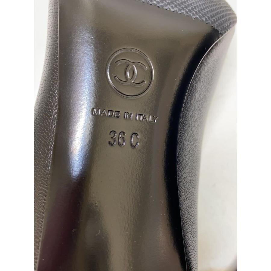 CHANEL◇ココマークパールヒールパンプス/36/BLK/レザー : セカンド