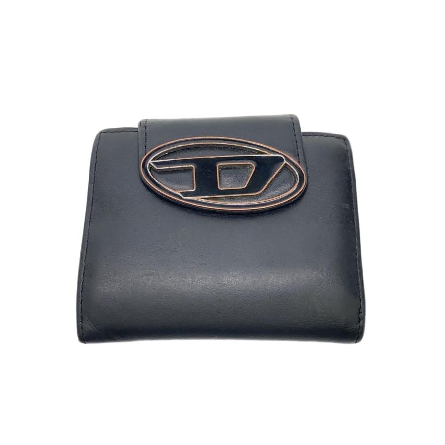 【新品未使用】DIESEL 二つ折り財布 ブラック DIESEL◇2つ折り財布/レザー/ブラック/無地/レディース// : セカンド
