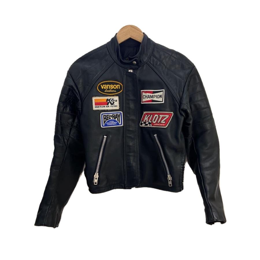 【美品】Vanson レザーシングルライダースジャケット 36 VANSON◇シングルライダースジャケット/36/レザー/BLK/無地 : セカンド