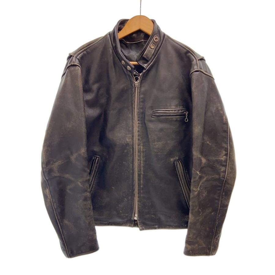 Schott◇シングルライダースジャケット/38/牛革/BLK/641/※ジップ破損