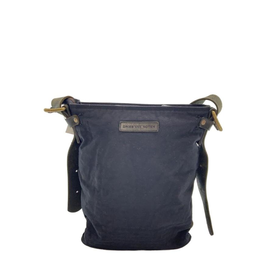ドリスヴァンノッテンキャンバス柄ショルダーバッグ DRIES VAN NOTEN◇ショルダーバッグ/キャンバス/ベルト:レザー/BLK