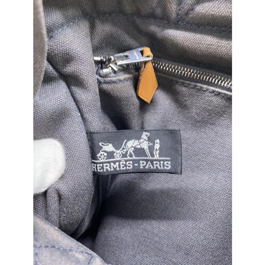 HERMES◇エールラインPM/ミニトートバッグ/キャンバス/GRY/角破れ