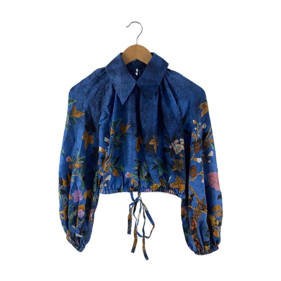 GUCCI◇24SS/長袖ブラウス/40/シルク/ブルー/総柄/744925 ZAN8U/グッチ
