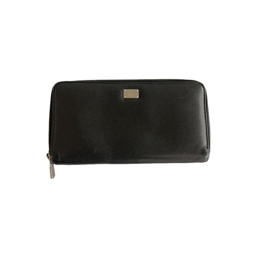DOLCE&GABBANA◇ラウンドジップ/長財布/レザー/BLK/無地/メンズ
