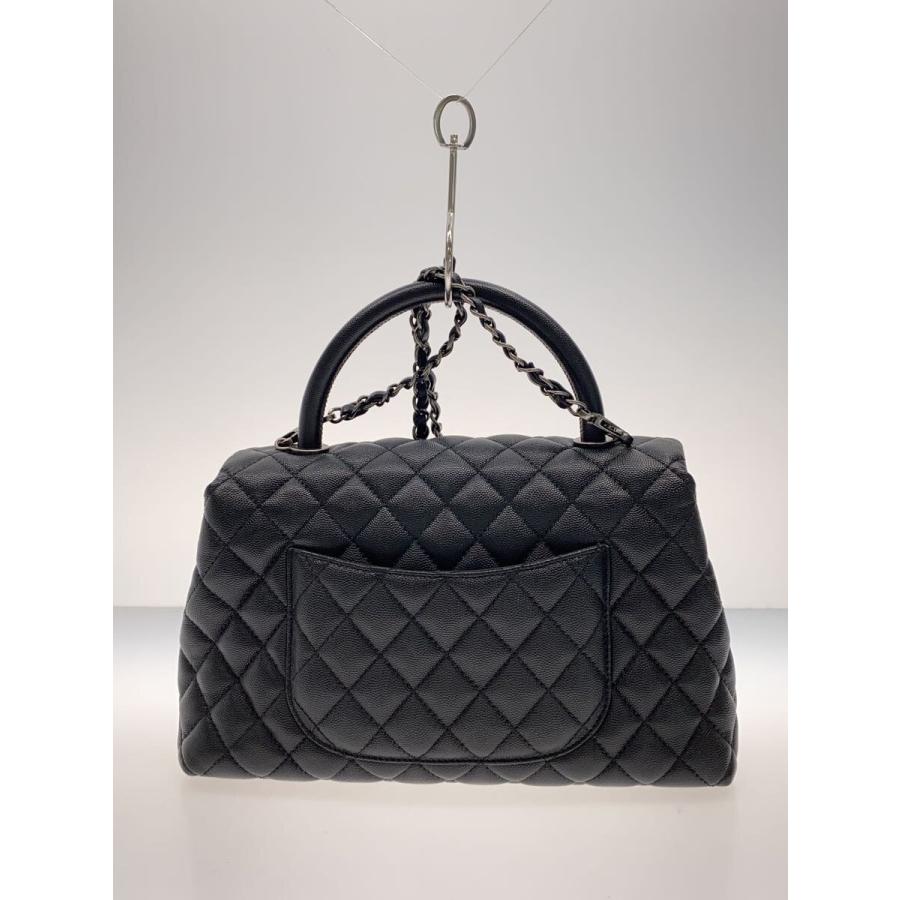 CHANEL◇ココハンドル29/キャビアスキン/ハンドバッグ/レザー/BLK