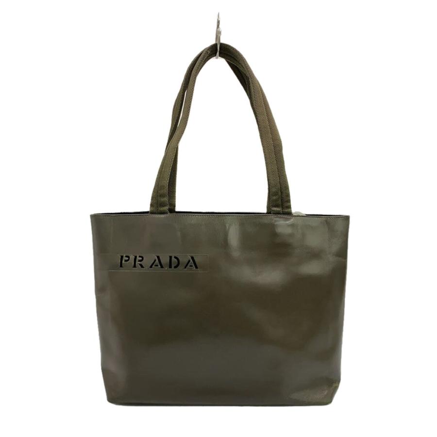 PRADA◇パンチング/トートバッグ/レザー/KHK/無地// : セカンド