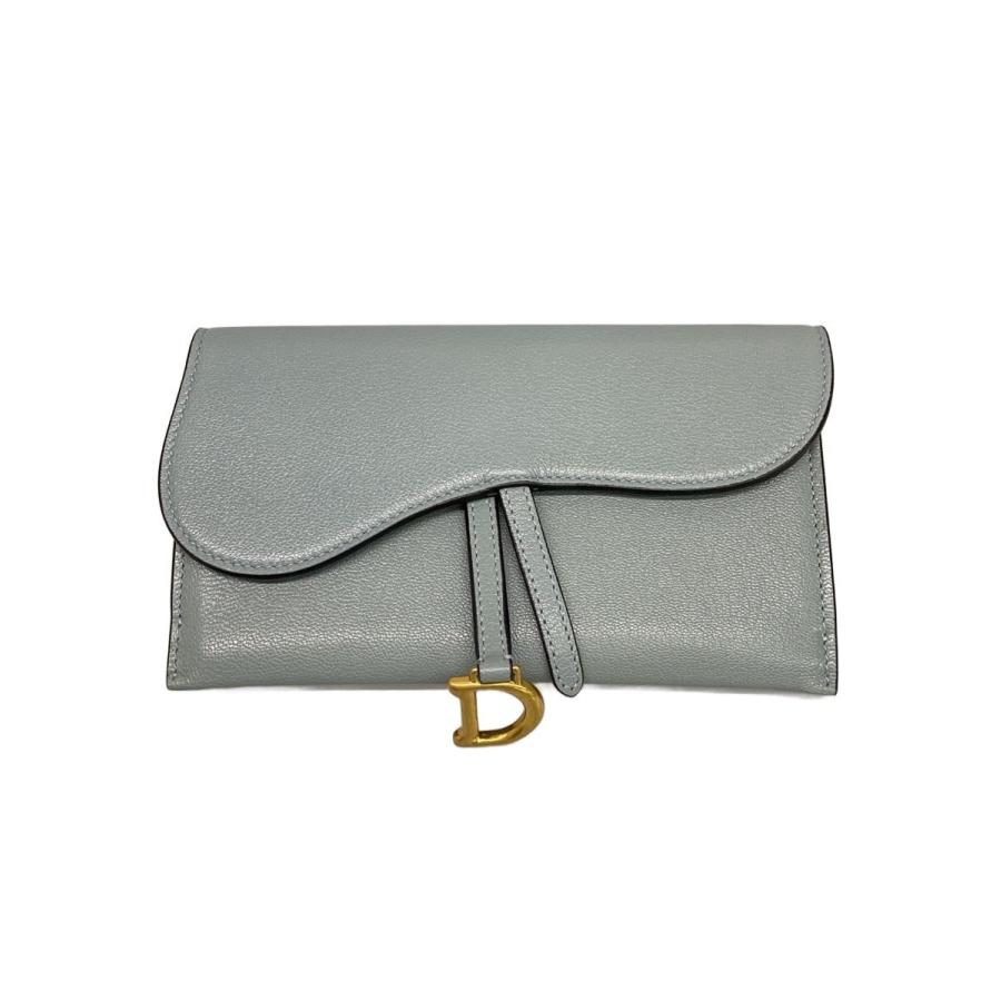 Christian Dior◇長財布/レザー/BLU/無地/レディース/ウォレット
