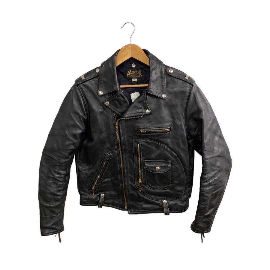 BUCO◇J-24L/レザージャケット・ブルゾン/38/レザー/BLK/無地
