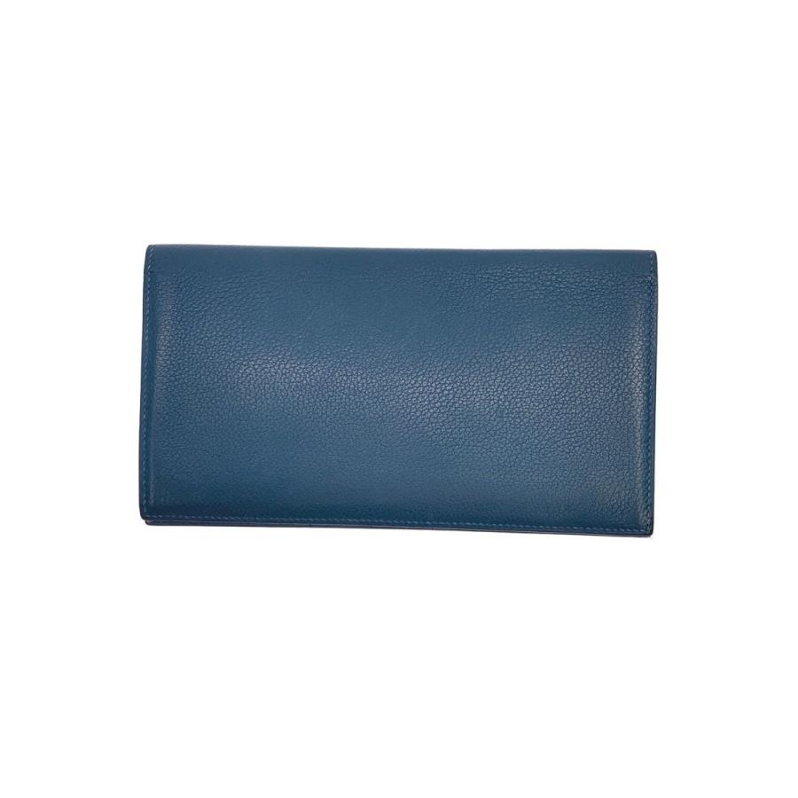 HERMES◇フレミング/アズール/X刻印/長財布/レザー/NVY/無地