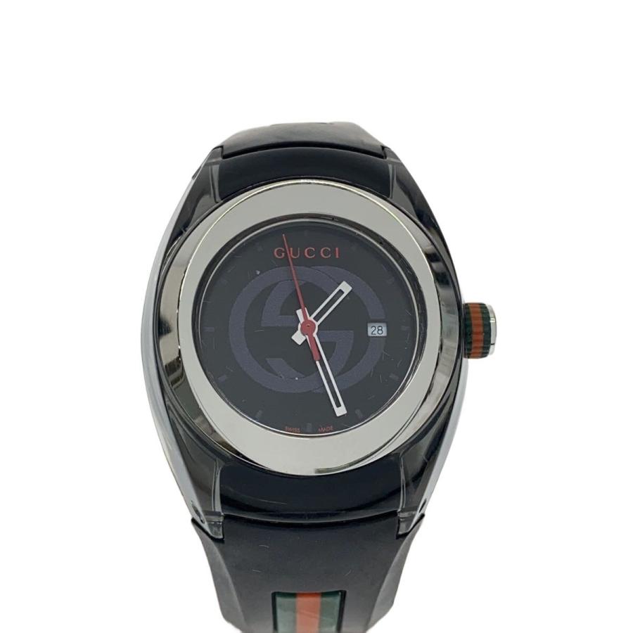 GUCCI アナログ 腕時計 ブラック 129.5 GUCCI◇クォーツ腕時計/アナログ/ラバー/BLK/137.3// : セカンド