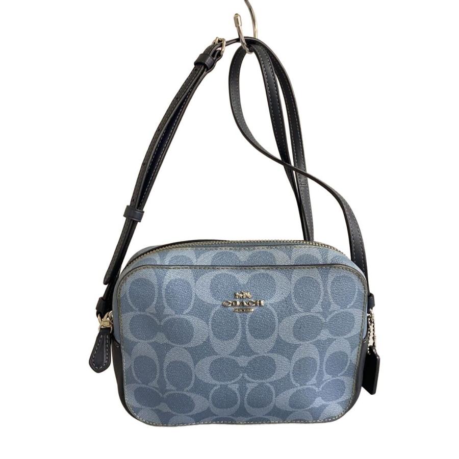 COACH◇シグネチャーショルダーバッグ/レザー/BLU/総柄/91904/ブルー
