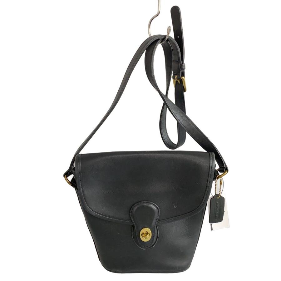 COACH◇オールドコーチターンロックショルダーバッグ/レザー/BLK/9936
