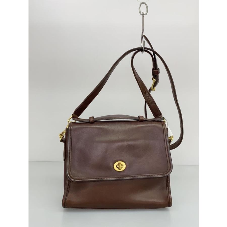 COACH◇オールドコーチ/ターンロック2wayショルダーバッグ/レザー/BRW