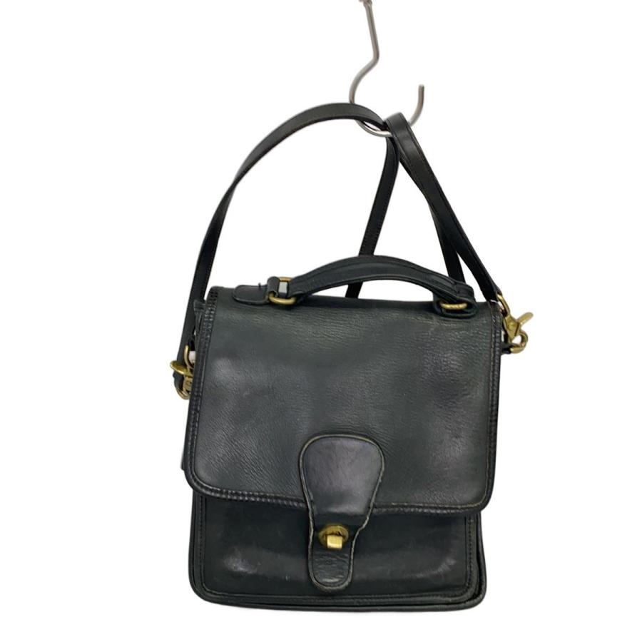 COACH◇オールドコーチ/ターンロック2wayショルダーバッグ/レザー/BLK