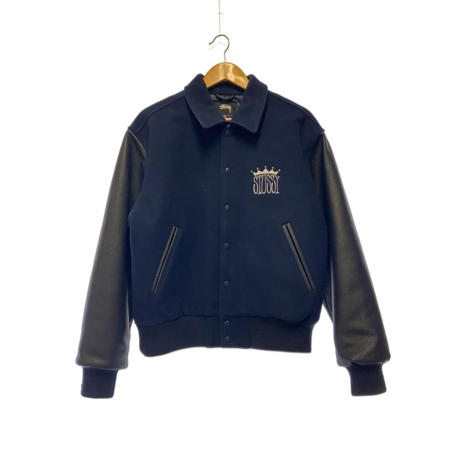 STUSSY◇KING VARSITY JACKET/スタジャン/L/ウール/NVY/無地/115869