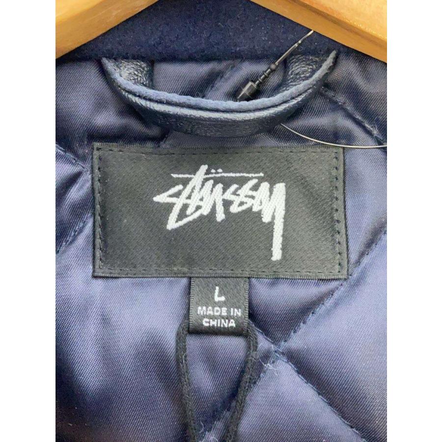 STUSSY◇KING VARSITY JACKET/スタジャン/L/ウール/NVY/無地/115869