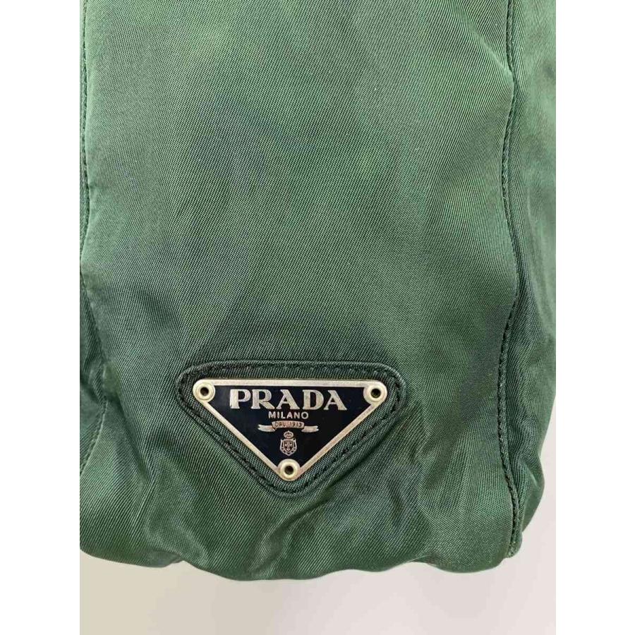 PRADA◇トートバッグ/ナイロン/GRN/無地/三角プレート/サイドロゴ