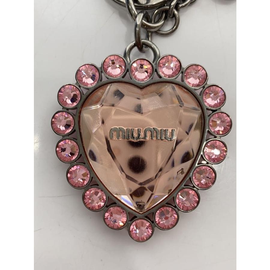 MIU MIU◇ラインストーンハートロゴキーホルダー/--/PNK/レディース
