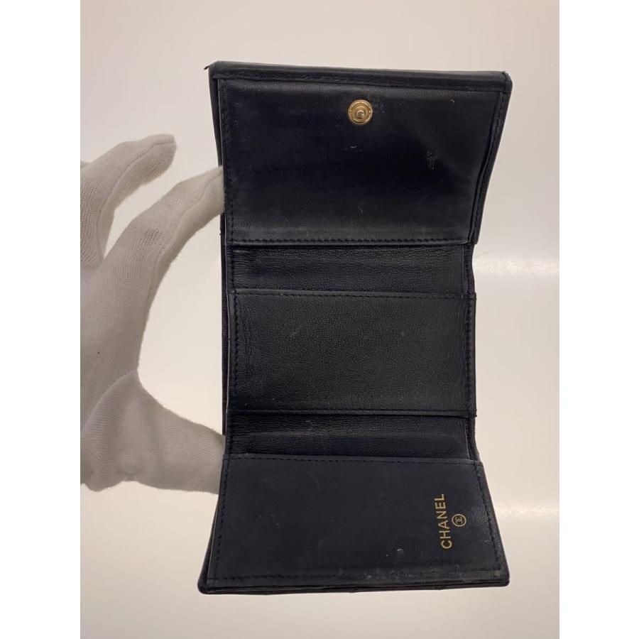CHANEL◇マトラッセ/ココ3つ折り財布/レザー/BLK/レディース/ap4035
