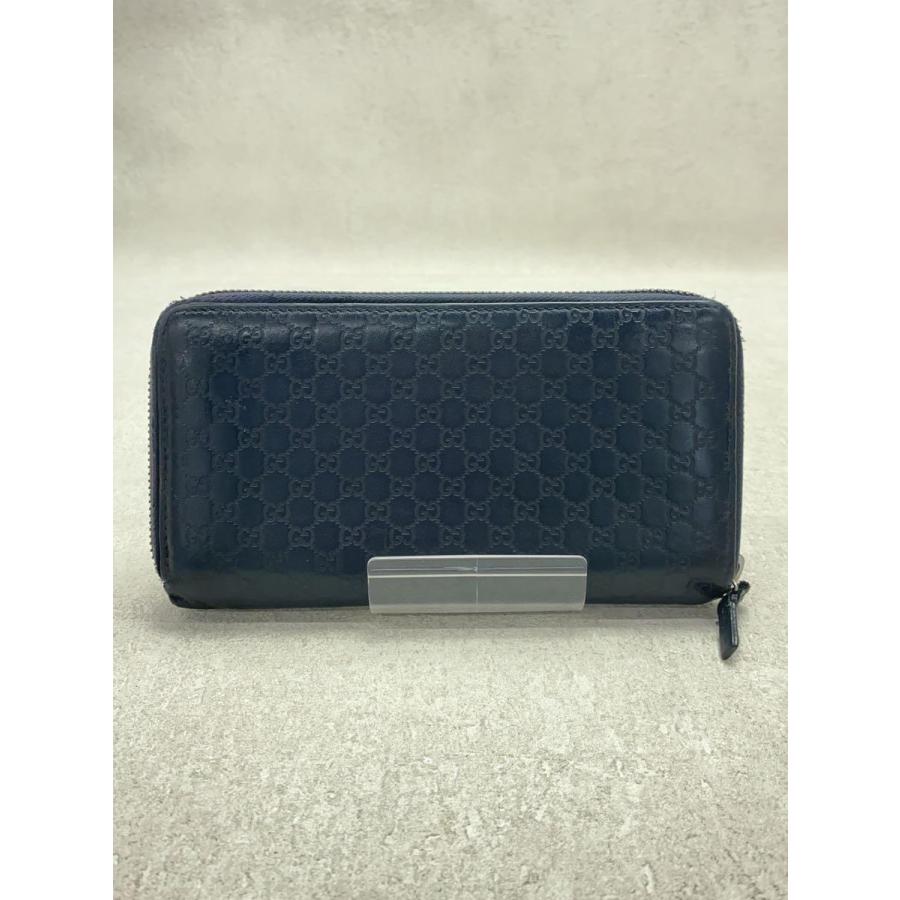 GUCCI◇長サイフ_アヴェル_マイクログッチシマ/レザー/NVY