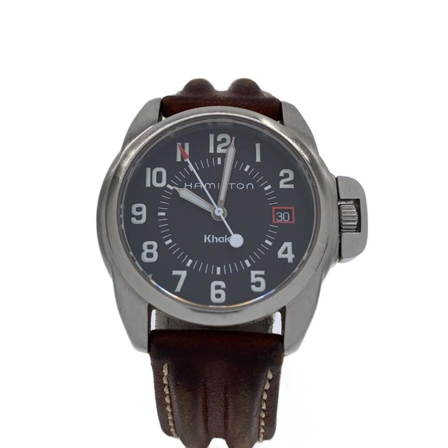 美品 HAMILTON 腕時計 6301 HAMILTON◇クォーツ腕時計/アナログ/レザー/BLK/SLV/6301