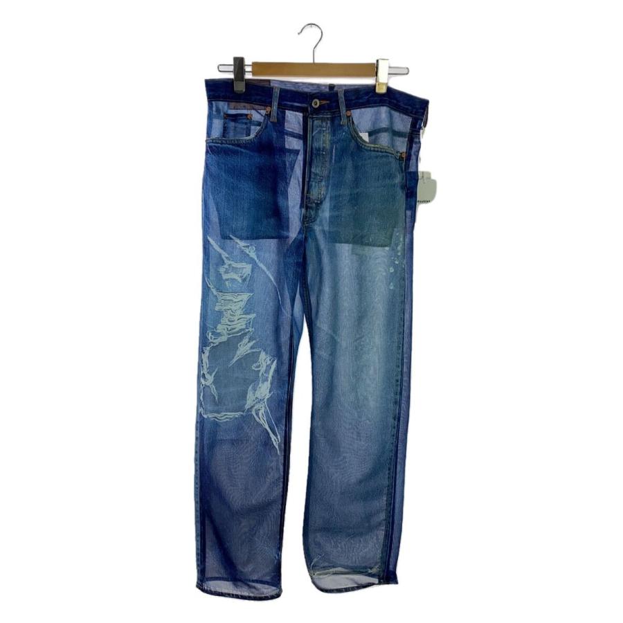 doublet◇SEE-THROUGH PHOTO PRINT DENIM PANTS/L/ポリエステル