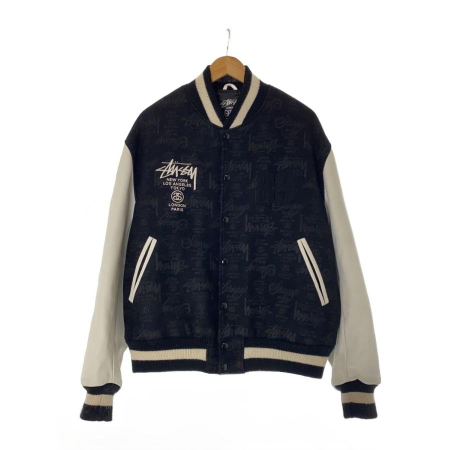 STUSSY◇WORLD TOUR VARSITY JACKET/スタジャン/XL/ウール/BLK