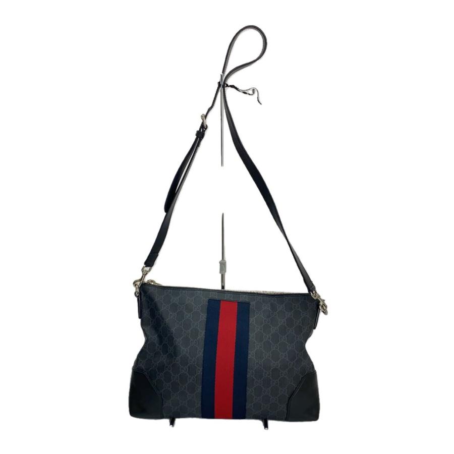 GUCCI グッチスプリーム ショルダーバッグ ブラック PVC GUCCI◇ショルダーバッグ_GGスプリーム/PVC/ブラック/内側使用感有/角
