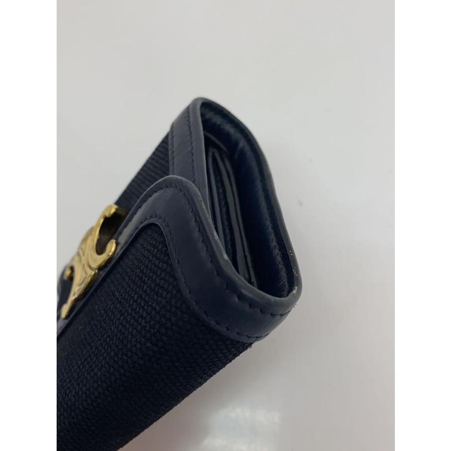 CELINE ネイビー 三つ折り財布 CELINE◇3つ折り財布/トリオンフ/レザー/ネイビー/使用感有