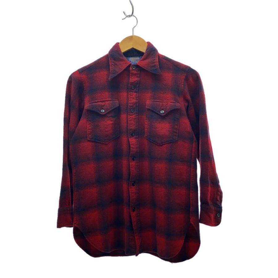 PENDLETON◇60s/オンブレチェックシャツ/16/ウール/レッド/オンブレCK