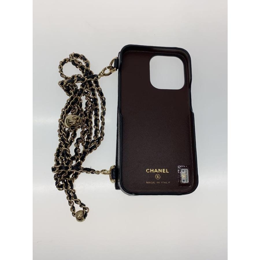 CHANEL◇iPhone13 13PRO/マトラッセ/キャビアスキン/レザー/ブラック 