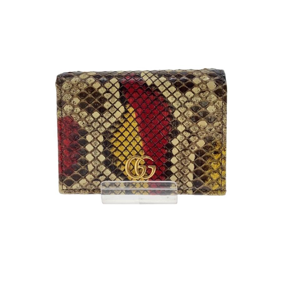 GUCCI◇GGマーモント/パイソンコンパクトウォレット/2つ折り財布