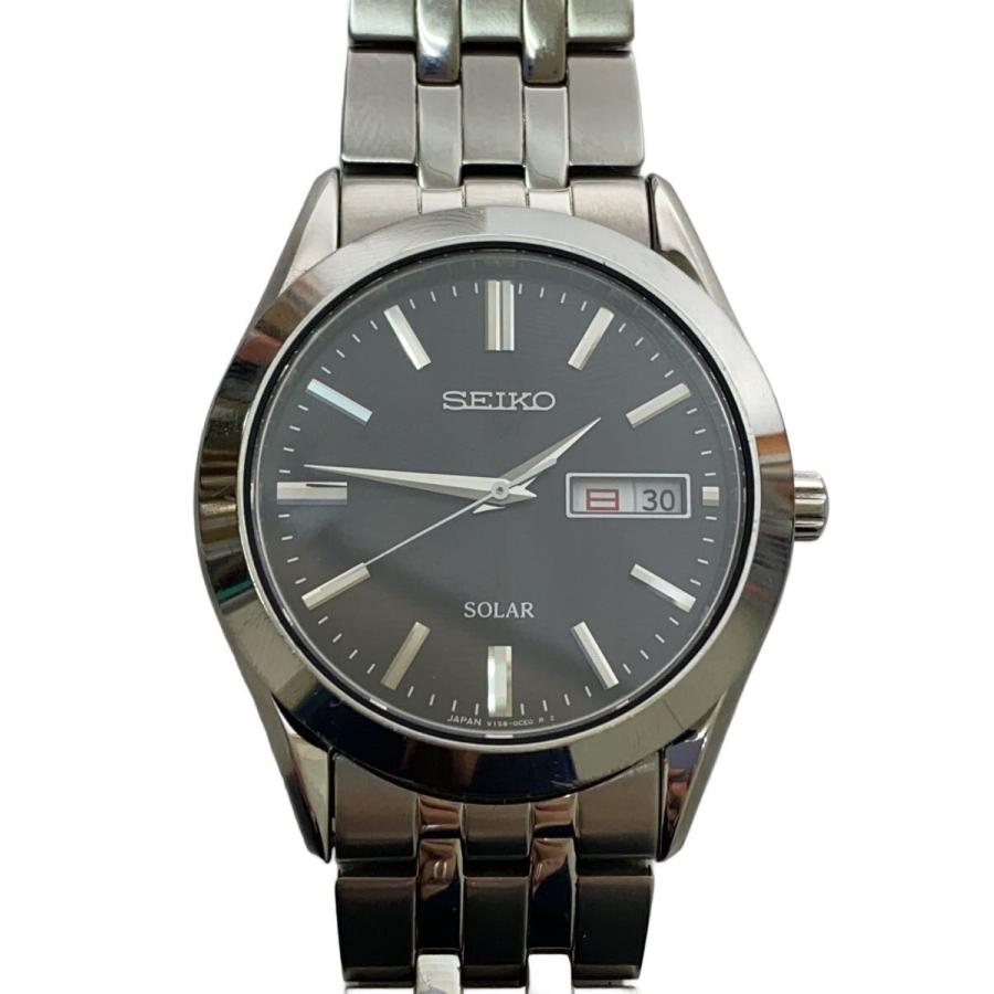SEIKO◇ソーラー腕時計/アナログ/ステンレス/ブラック/シルバー/V158