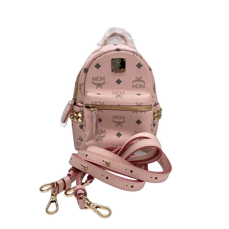 MCMリュック ピンク MCM◇ヴィセトス/スタッズ/ミニリュック/レザー/ソフトピンク/総柄