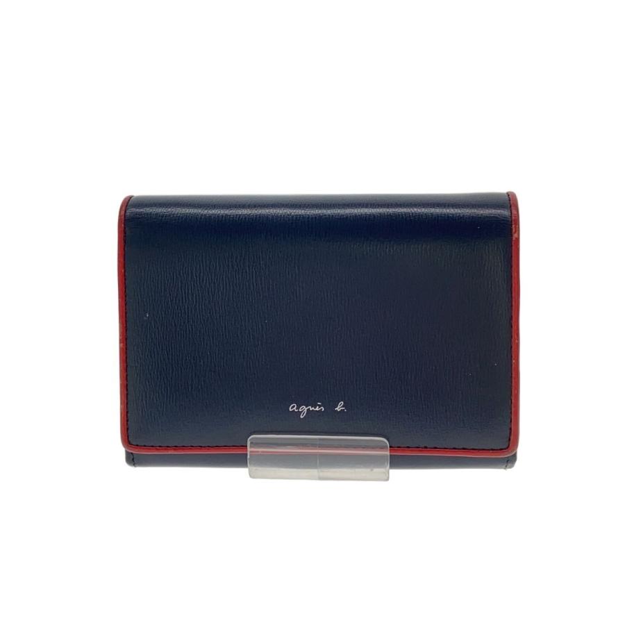agnis b. ネイビー 二つ折り財布 agnes b.◇2つ折り財布/ネイビー/無地/レディース : セカンド