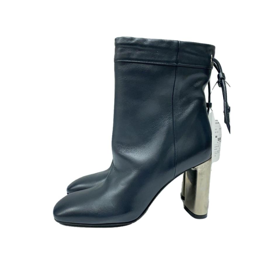 CELINE◇バンバン/メタルヒール/ショートブーツ/34.5/ブラック/レザー