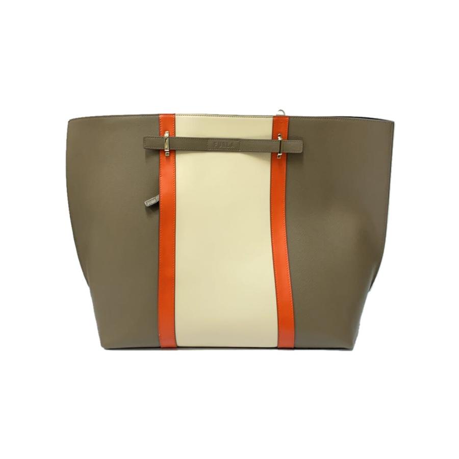 FURLA MEN GIOVE XL オレンジ レザー トートバッグ FURLA◇Man Giove/トートバッグ XL/レザー/グレー/モカブラウン