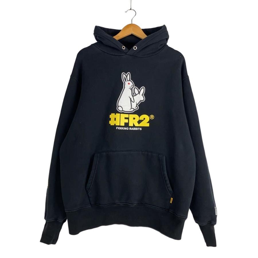 FR2◇プルオーバーパーカー/XL/コットン/ブラック/プリント 