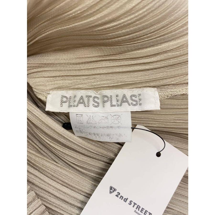 PLEATS PLEASE 長袖シャツ 英字プリント ベージュSize3 PLEATS PLEASE ISSEY MIYAKE◇シャツ/4/ポリエステル/BEG/無地/PP23