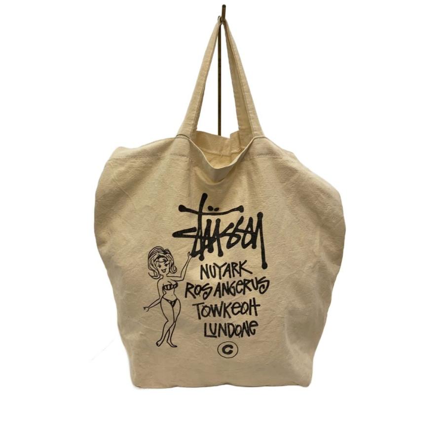 STUSSY◇トートバッグ/キャンバス/CRM/無地/CA28629 : セカンド