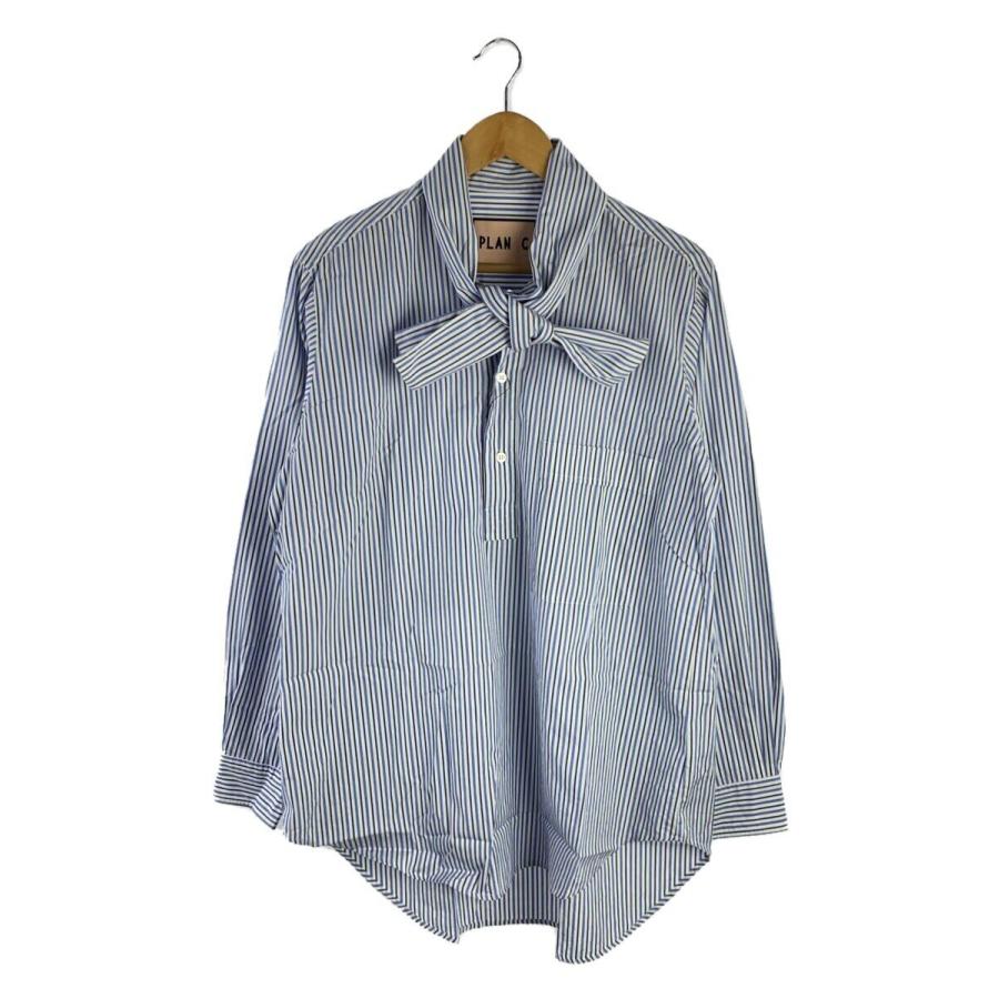 PLAN C◇22AW/ストライプボウタイシャツ/38/コットン/BLU/ストライプ