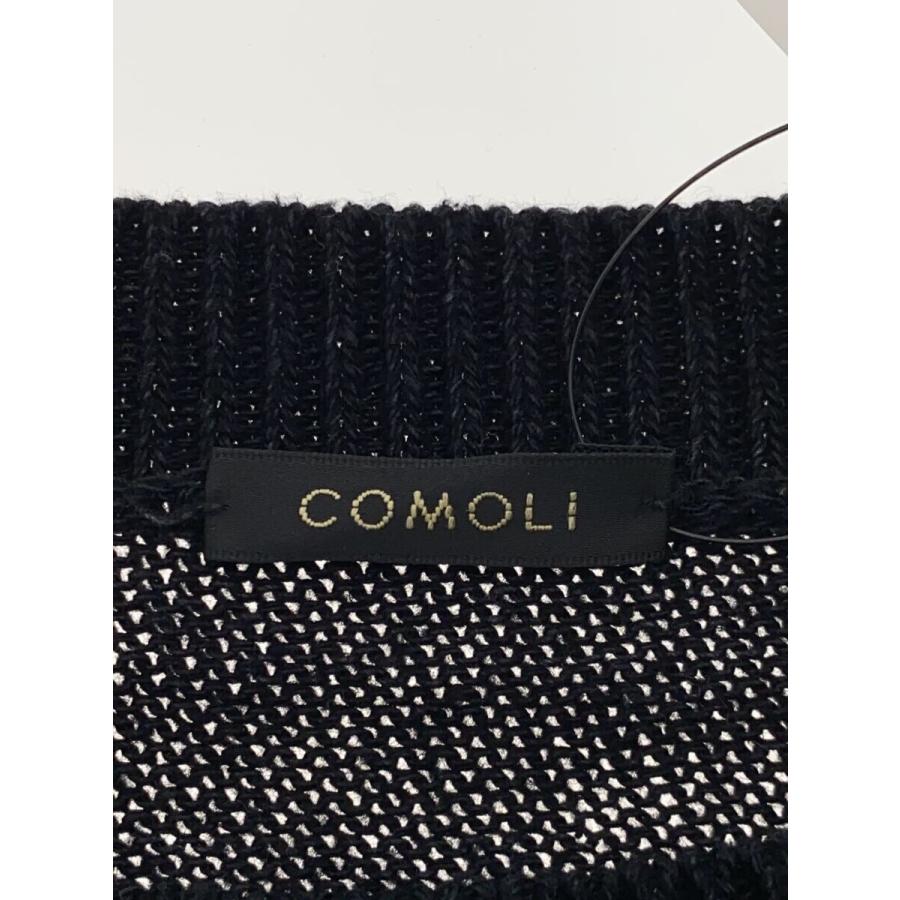 COMOLI◇25SS/7Gクルーネックニット/3/コットン/ブラック/b01-06007