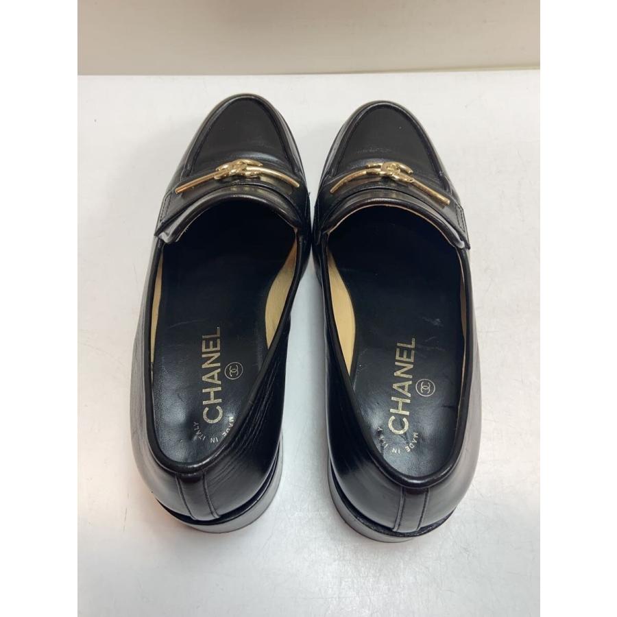 CHANEL◇カーフスキン/チャンキーヒール/ローファー/39/BLK/レザー