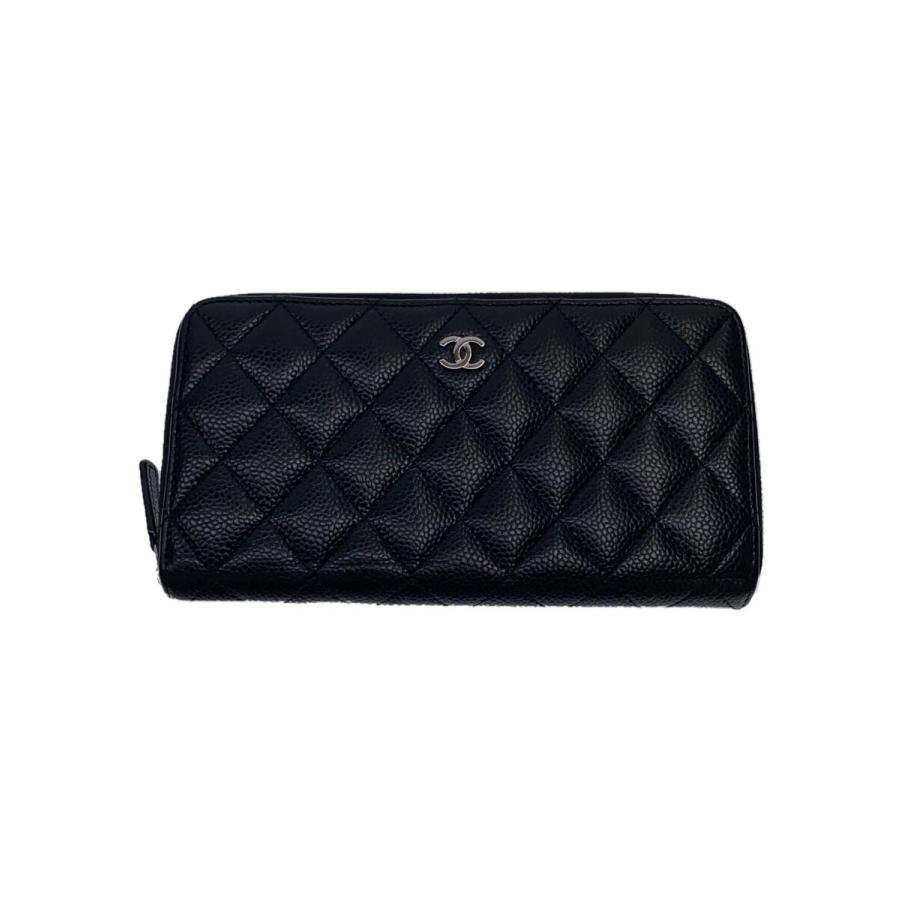 CHANEL◇長財布/レザー/BLK/メンズ/キャビアスキンマトラッセ