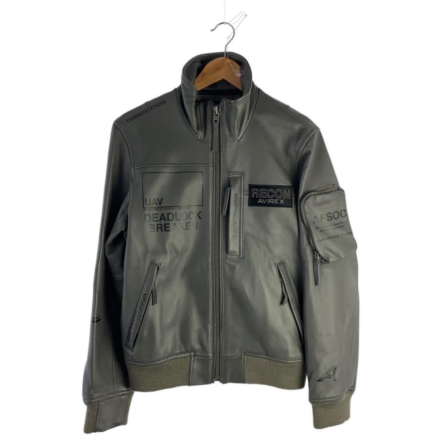 AVIREX◇シングルライダースジャケット/M/レザー/GRY/6111052