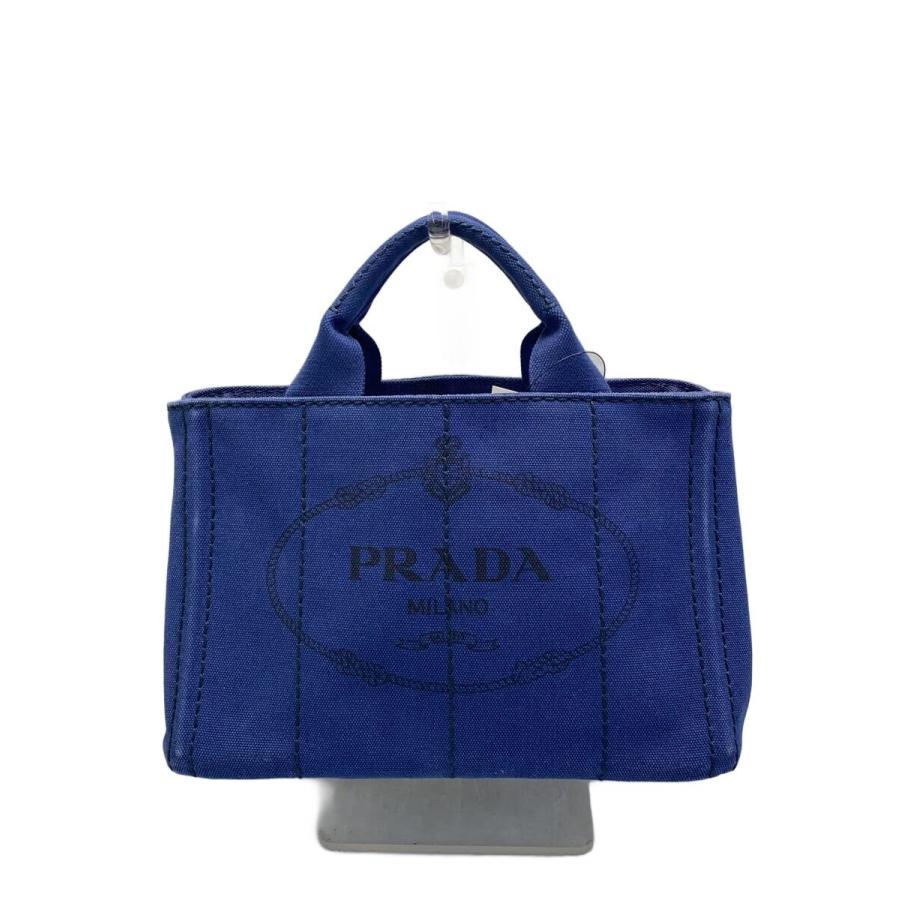 PRADA◇カナパ/トートバッグ/キャンバス/BLU/カナパ/色褪せ角スレ有